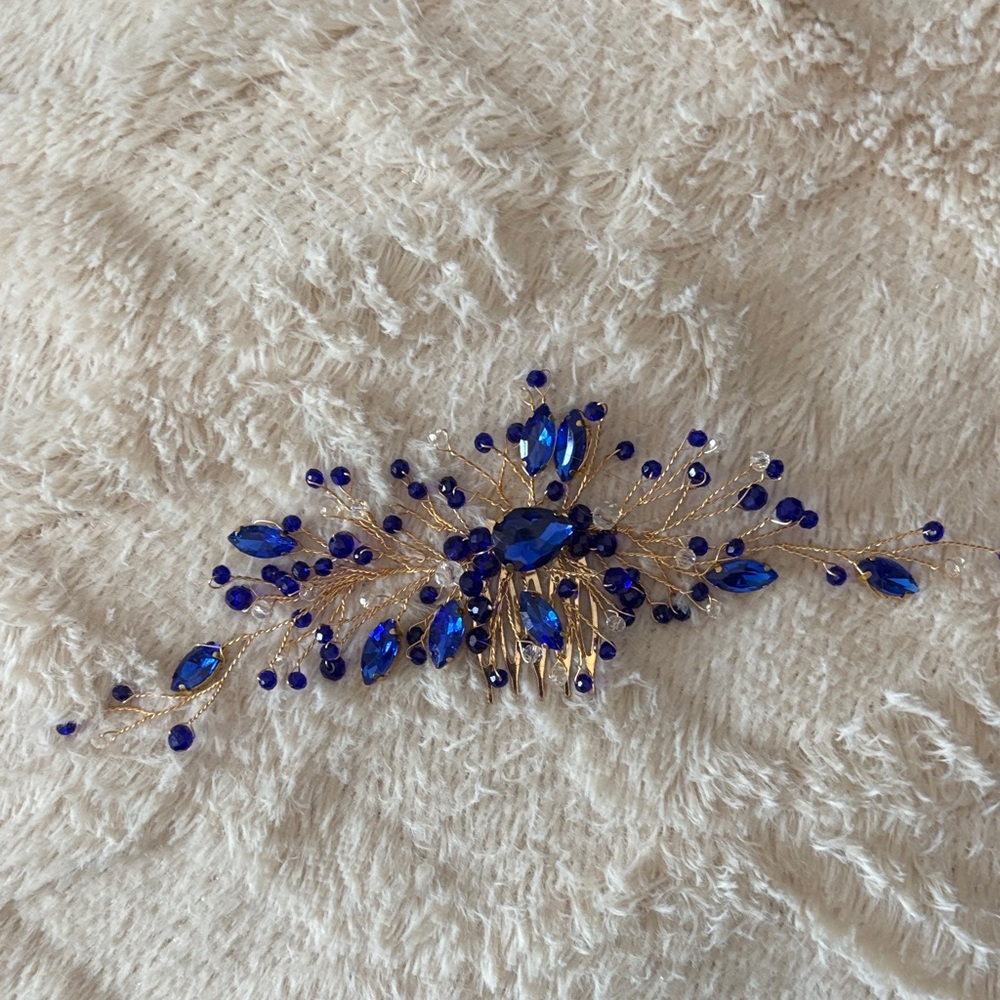 Royal Blue and Gold Hair Comb